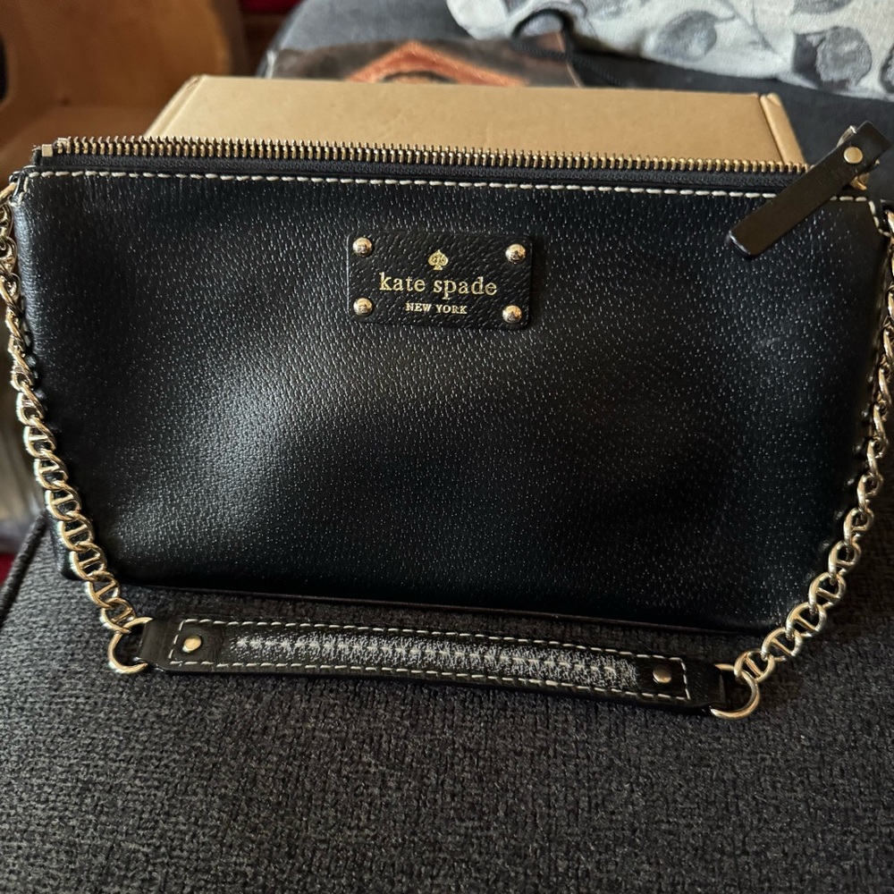 Kate Spade Black Leather Bag with Gold Chain - Picture 2 of 6